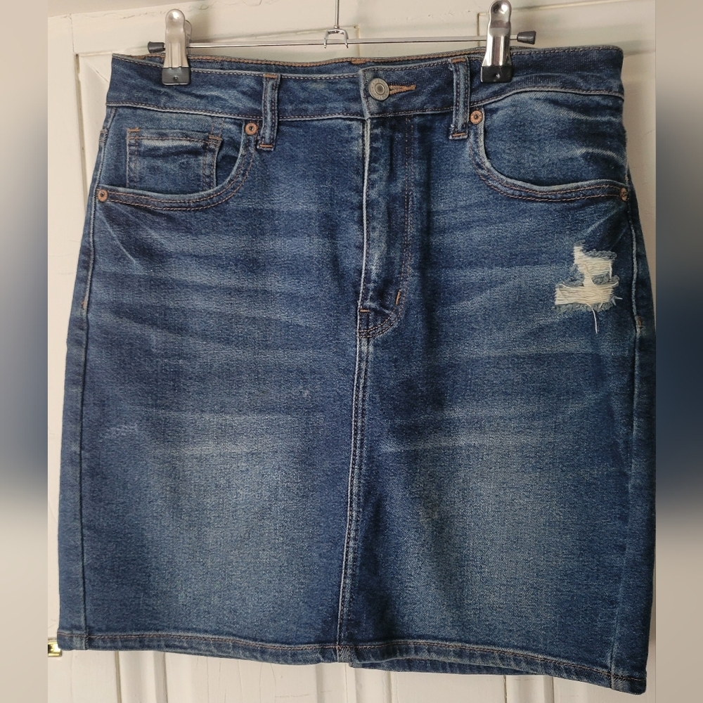American Eagle Outfitters Distressed Blue Denim Skirt